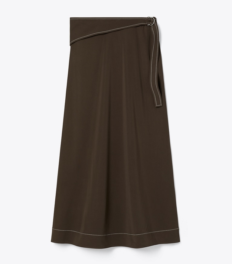 Tory Burch designer bottoms Belted Jersey Skirt in Deep Chocolate front