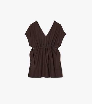Tory Burch designer coverups Belted Linen Dress in Dark Brown front