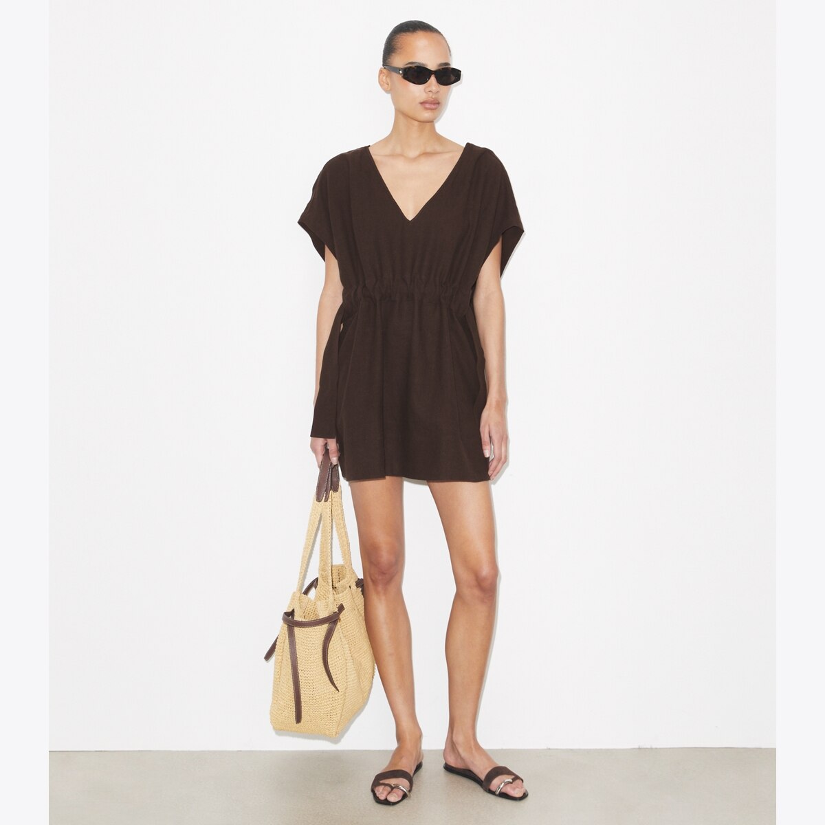 Tory Burch Women's Belted Linen Dress in Dark Brown, size M Tory Burch Women's Belted Linen Dress in Dark Brown, size M