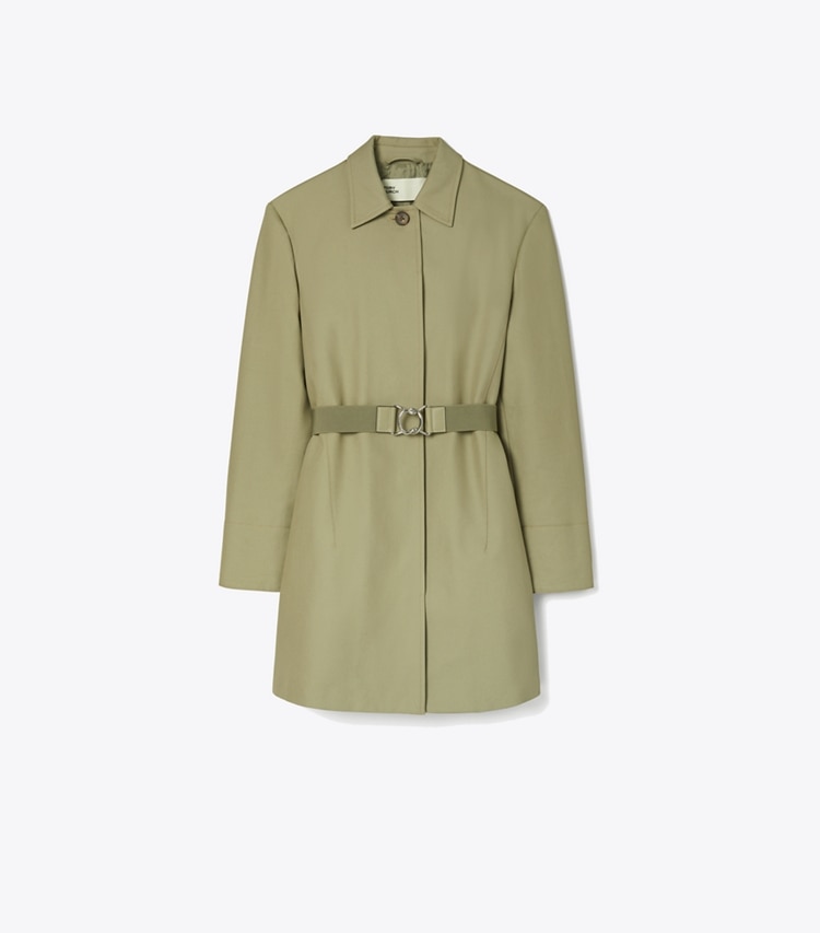 Tory Burch designer coats Belted Twill Coat in Olive Sage front
