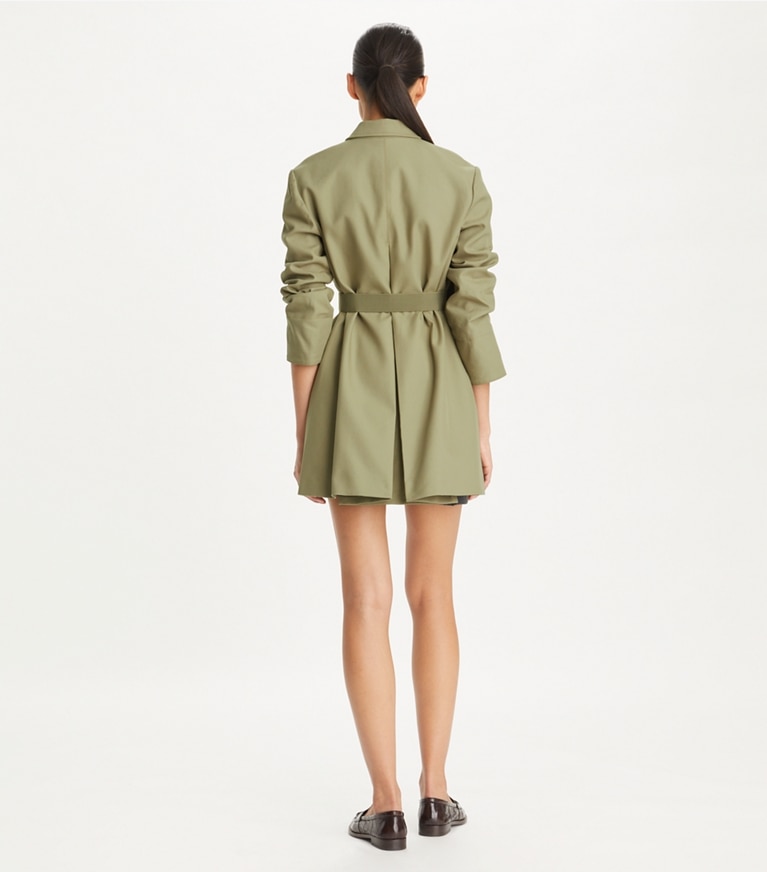Tory Burch designer coats Belted Twill Coat in Olive Sage front