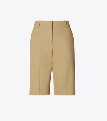Tory Burch designer bottoms Bermuda Golf Short in Pale Teak front