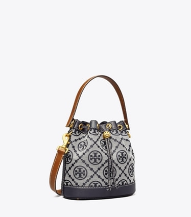 Tory Burch designer crossbody bags Beuteltasche aus Jacquard mit T-Monogramm in Tory Navy angle