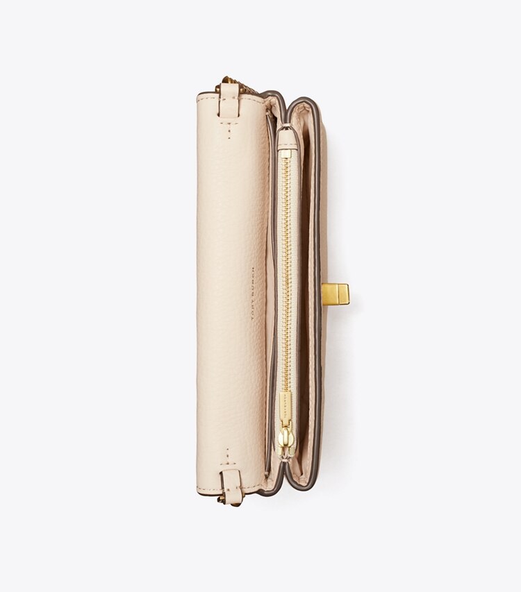 Tory Burch diseñador bolsos bandolera Billetera con cadena Kira de piel granulada en New Cream vista superior
