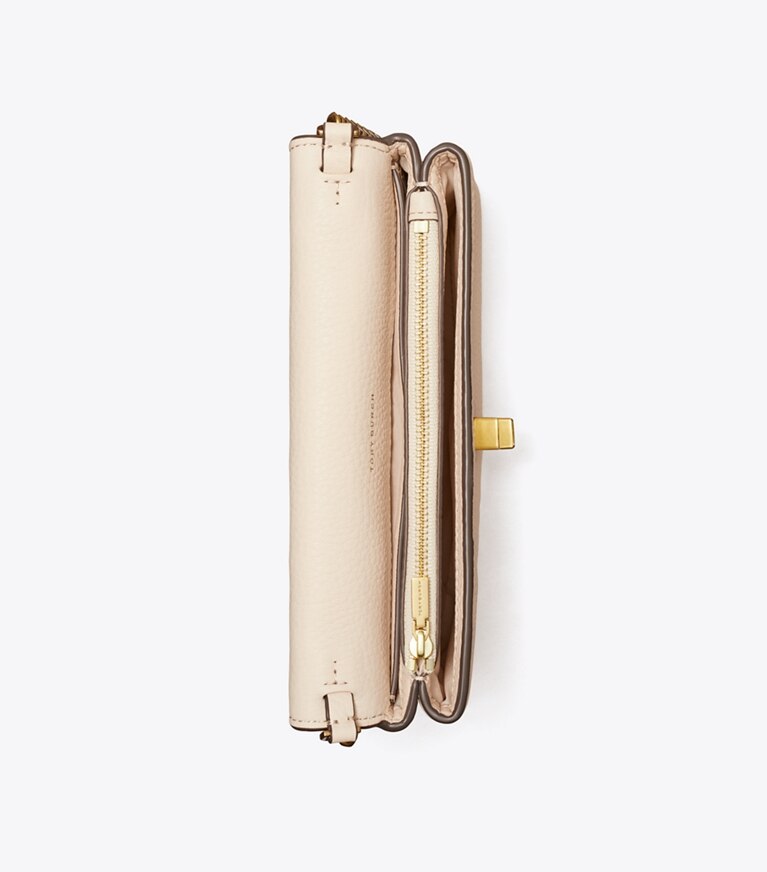 Tory Burch diseñador bolsos bandolera Billetera con cadena Kira de piel granulada en New Cream vista superior