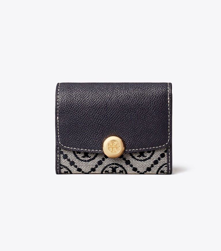 Tory Burch diseñador carteras Billetera con solapa y monograma en forma de T Romy en Tory Navy frente