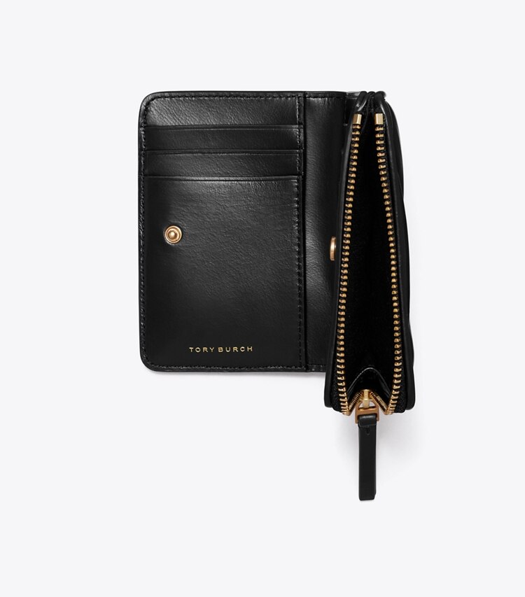 Tory Burch diseñador carteras Billetera de dos pliegues con logotipo en pavé acolchado de rombos Kira en Black adicional