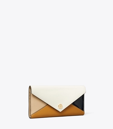 Tory Burch diseñador carteras Billetera estilo sobre de cuero en Blanc Multi ángulo