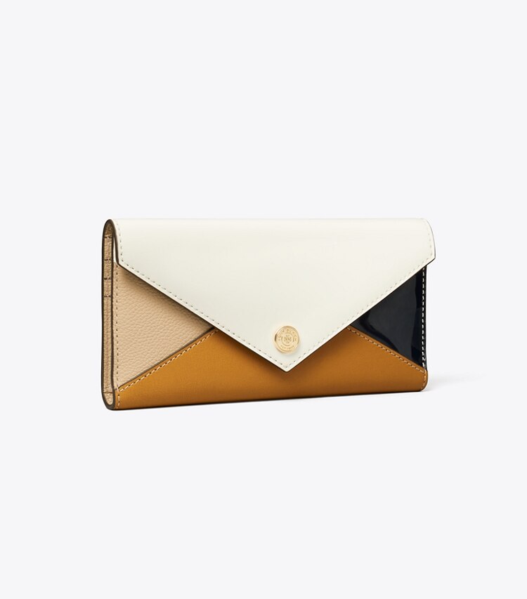 Tory Burch diseñador carteras Billetera estilo sobre de cuero en Blanc Multi ángulo