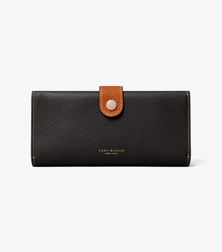 Tory Burch diseñador carteras Billetera larga con bloques de color en Black Multi frente