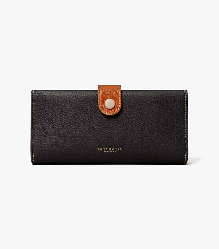 Tory Burch diseñador carteras Billetera larga con bloques de color en Black Multi frente