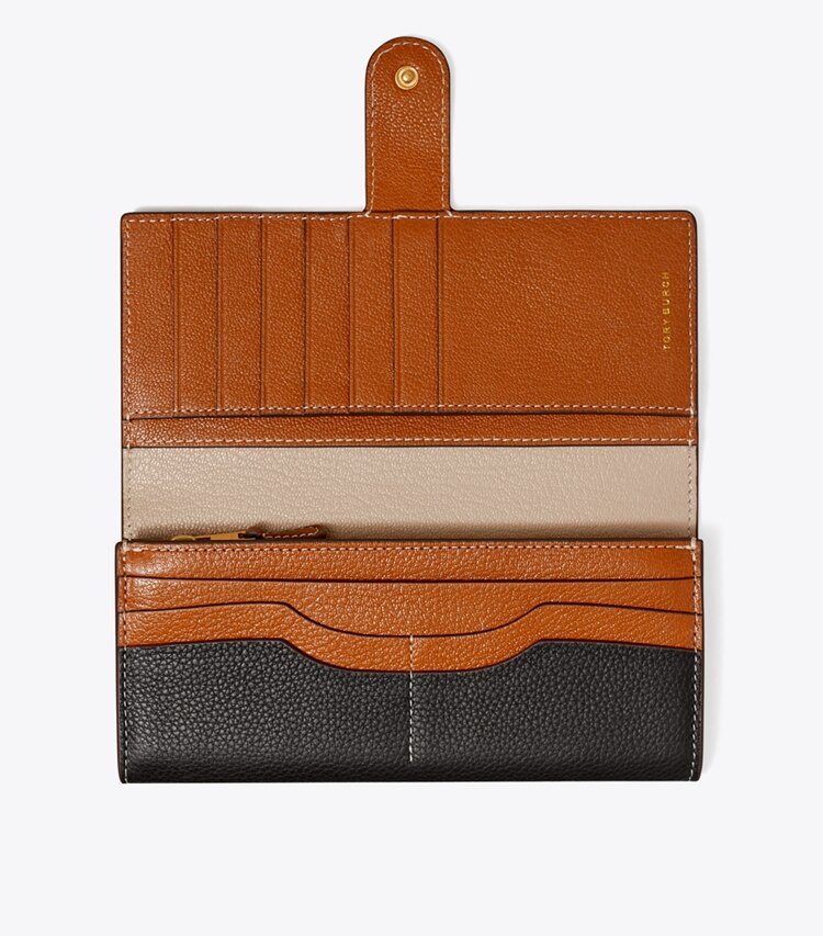 Tory Burch diseñador carteras Billetera larga con bloques de color en Black Multi vista superior