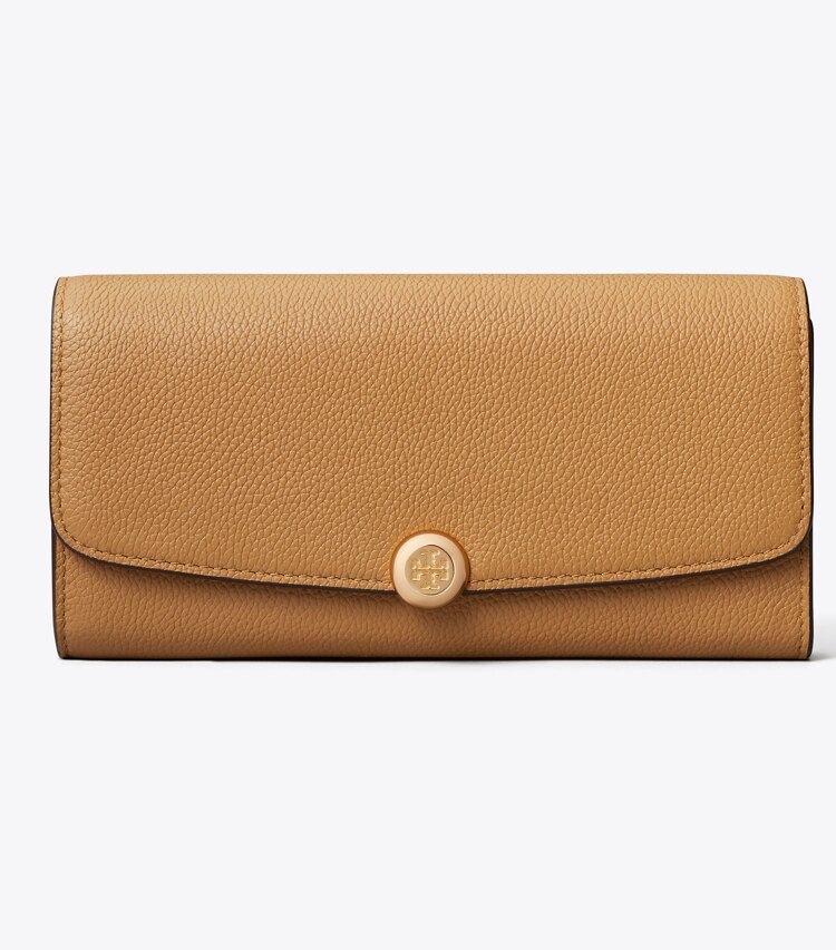 Tory Burch diseñador carteras Billetera larga con solapa Romy en Tiramisu frente