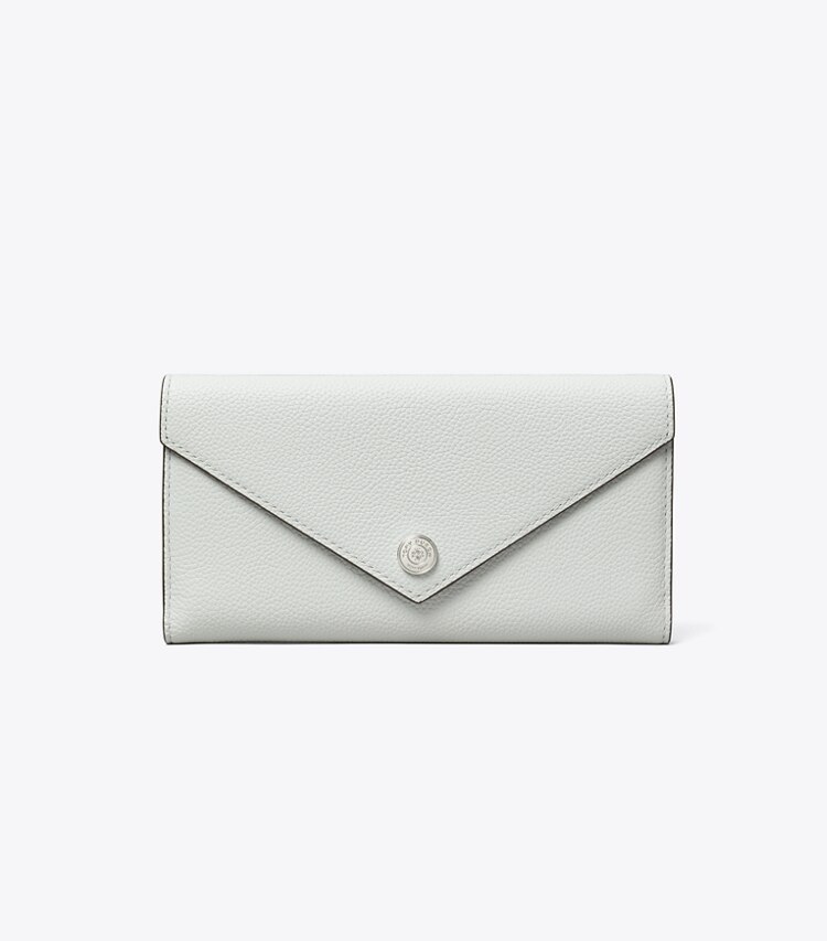 Tory Burch diseñador carteras Billetera larga estilo sobre Pebble en Light Titanium frente