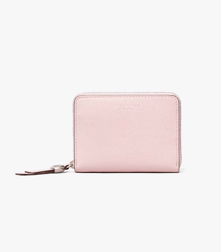 Tory Burch diseñador carteras Billetera mediana de cuero en Rose Mist frente