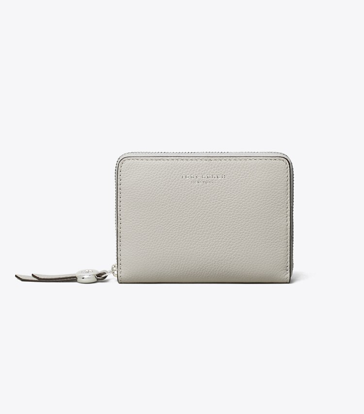 Tory Burch diseñador carteras Billetera mediana Romy en Dove Gray frente