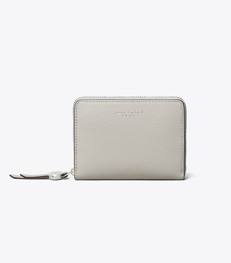 Tory Burch diseñador carteras Billetera mediana Romy en Dove Gray frente