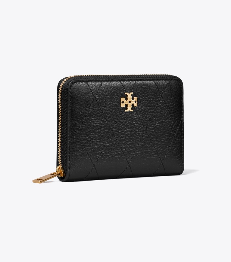 Tory Burch diseñador carteras Billetera pequeña acolchada Charlie con cremallera perimetral en Black ángulo