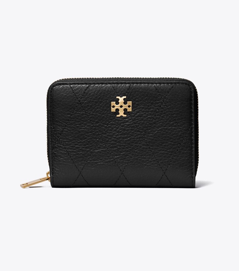 Tory Burch diseñador carteras Billetera pequeña acolchada Charlie con cremallera perimetral en Black frente