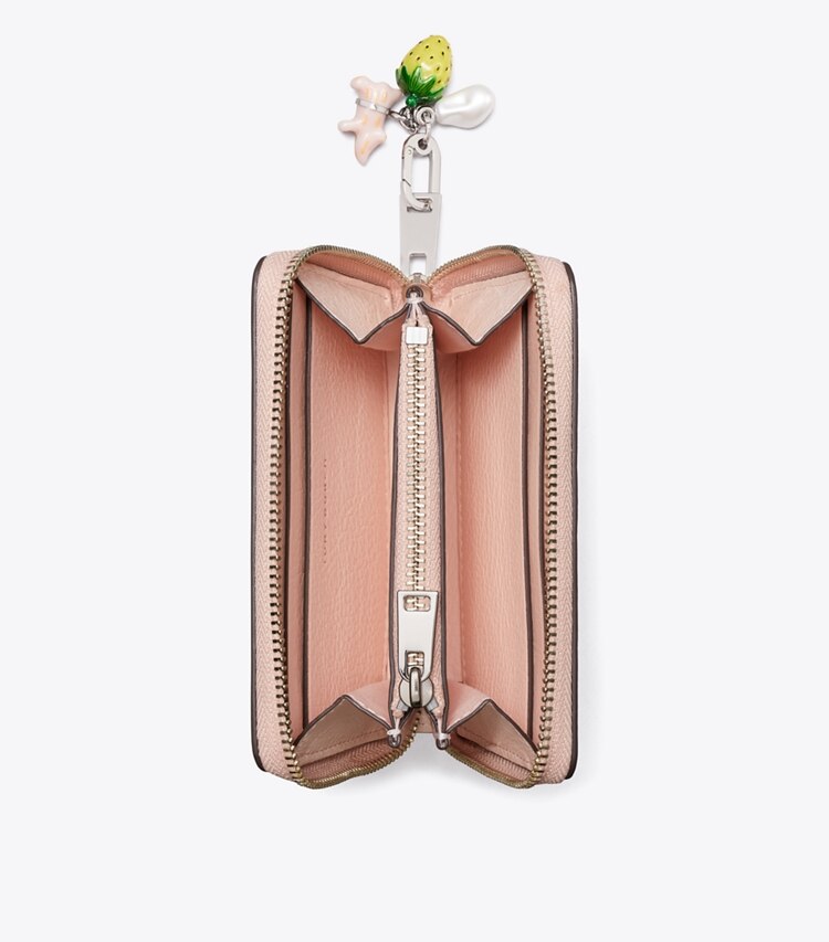 Tory Burch diseñador carteras Billetera pequeña acolchada Charlie con cremallera perimetral en Soft Pink / Charms vista superior