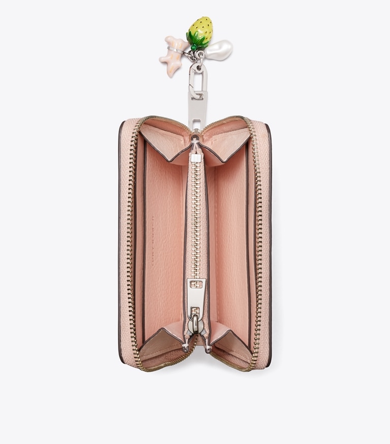 Tory Burch diseñador carteras Billetera pequeña acolchada Charlie con cremallera perimetral en Soft Pink / Charms vista superior
