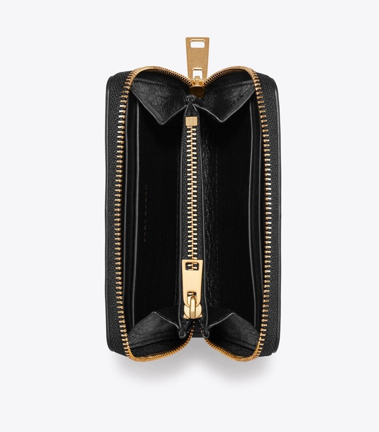 Tory Burch diseñador carteras Billetera pequeña acolchada Charlie con cremallera perimetral en Black vista superior