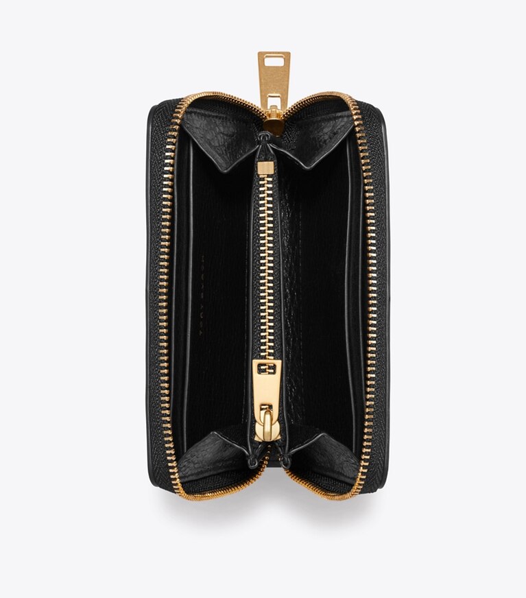 Tory Burch diseñador carteras Billetera pequeña acolchada Charlie con cremallera perimetral en Black vista superior