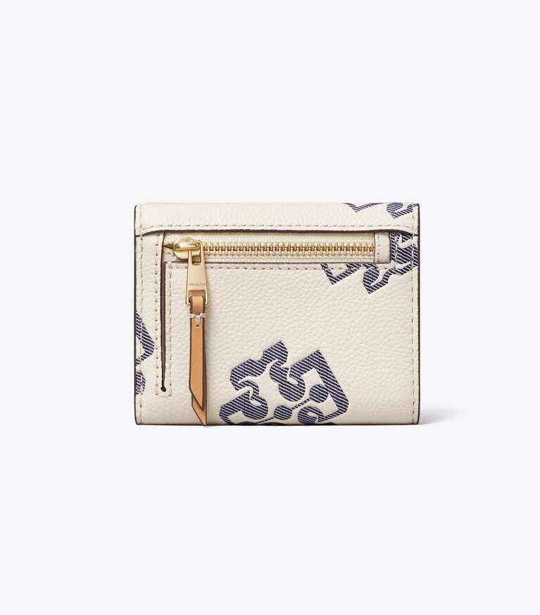 Tory Burch diseñador carteras Billetera pequeña con diseño de sobre con relieve en contraste en Light Cream / Navy volver