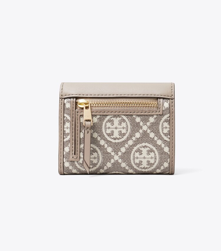 Tory Burch diseñador carteras Billetera pequeña tipo sobre de jacquard revestida con monograma de T en Charcoal volver