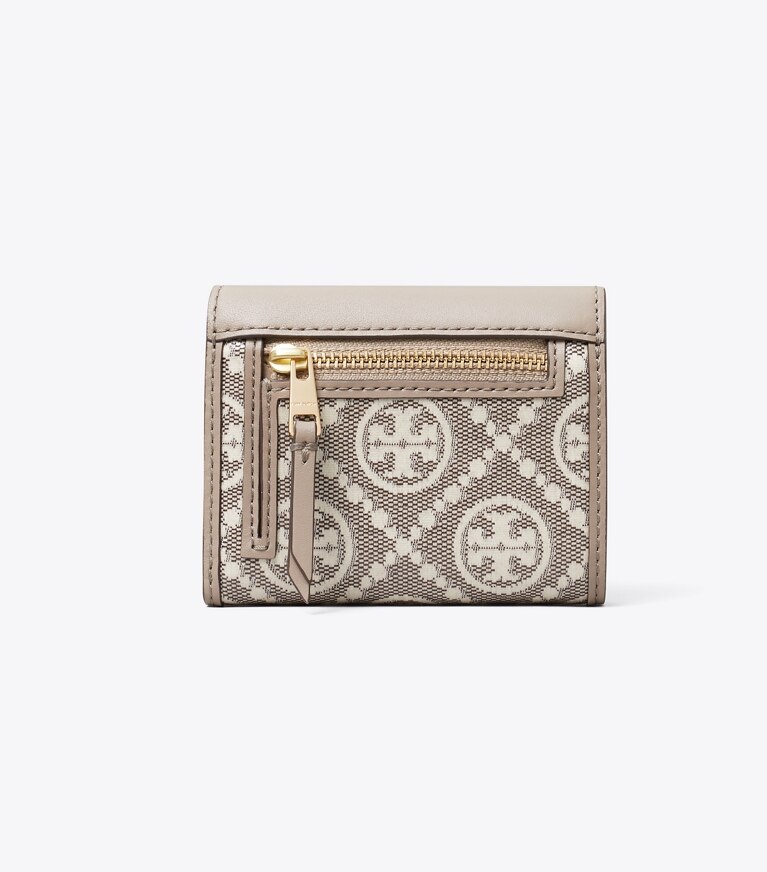 Tory Burch diseñador carteras Billetera pequeña tipo sobre de jacquard revestida con monograma de T en Charcoal volver