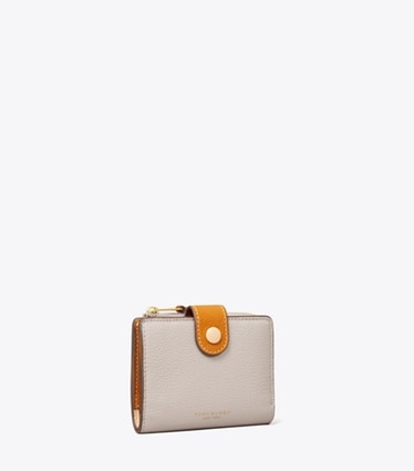 Tory Burch diseñador carteras Billetera plegable con bloques de color en Bay Gray Multi ángulo
