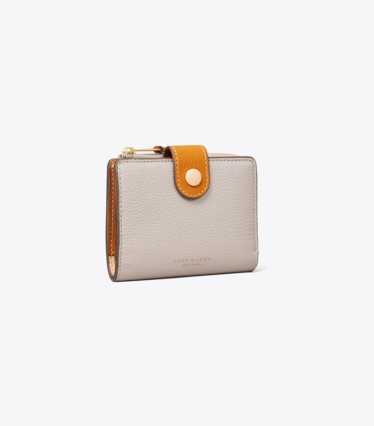 Tory Burch diseñador carteras Billetera plegable con bloques de color en Bay Gray Multi ángulo