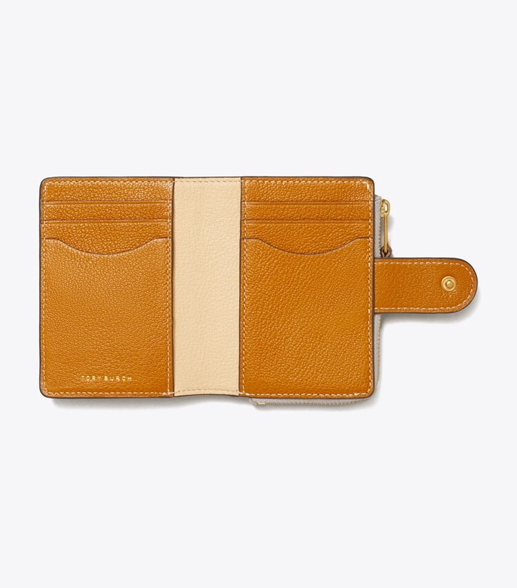 Tory Burch diseñador carteras Billetera plegable con bloques de color en Bay Gray Multi vista superior