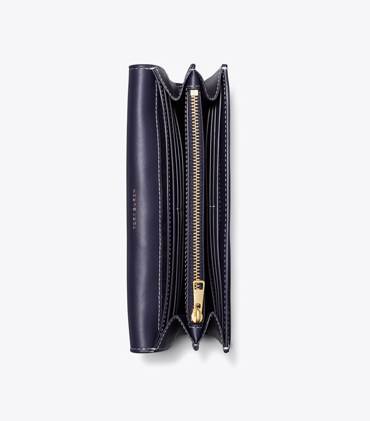 Tory Burch diseñador carteras Billetera tipo sobre ancha con monograma en T en Tory Navy vista superior