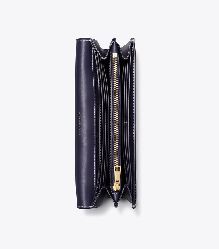 Tory Burch diseñador carteras Billetera tipo sobre ancha con monograma en T en Tory Navy vista superior