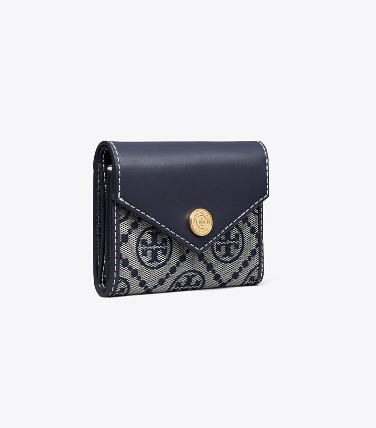 Tory Burch diseñador carteras Billetera tipo sobre pequeña con monograma de T en Tory Navy ángulo