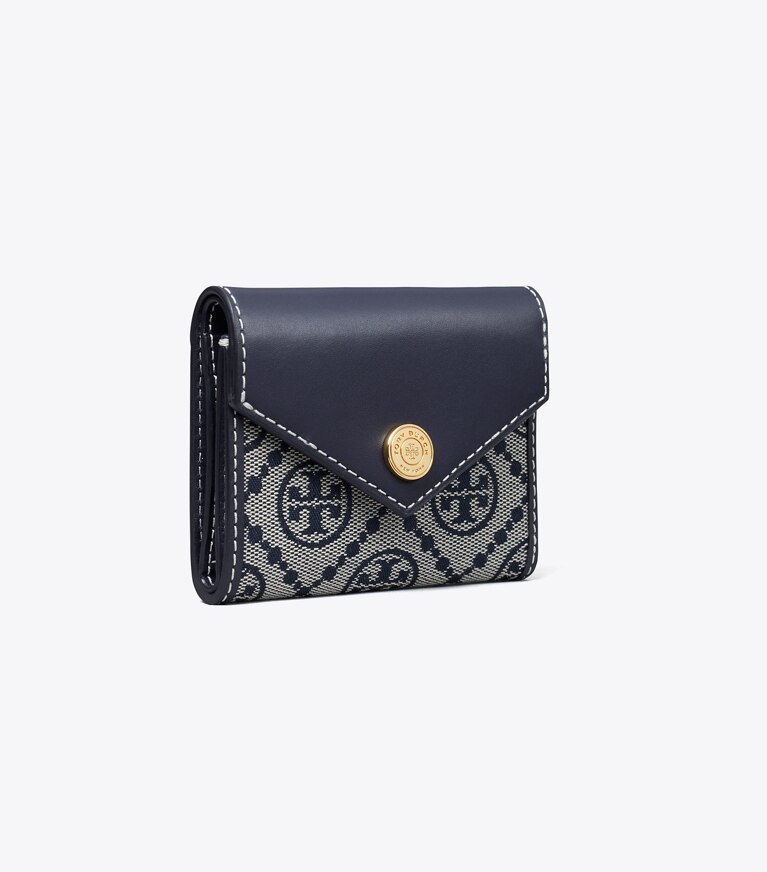 Tory Burch diseñador carteras Billetera tipo sobre pequeña con monograma de T en Tory Navy ángulo