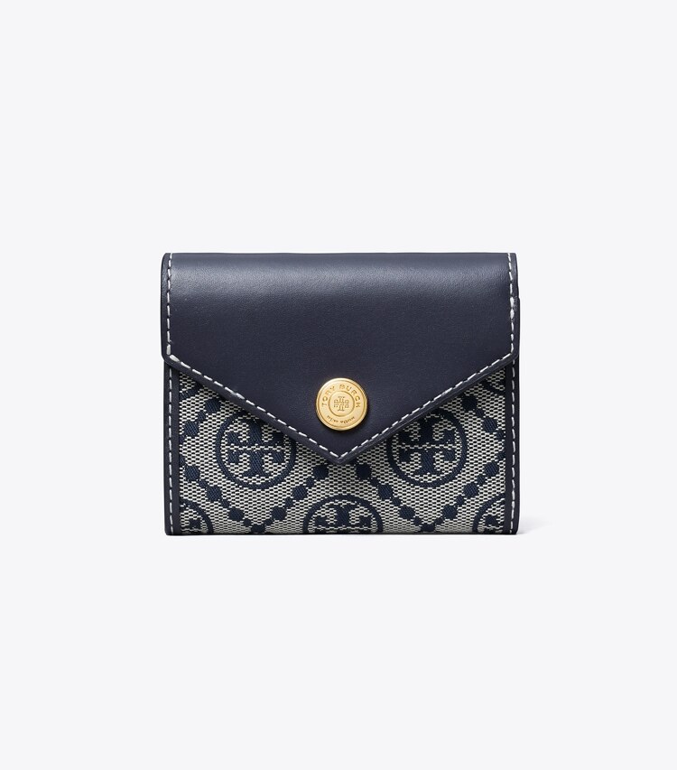 Tory Burch diseñador carteras Billetera tipo sobre pequeña con monograma de T en Tory Navy frente