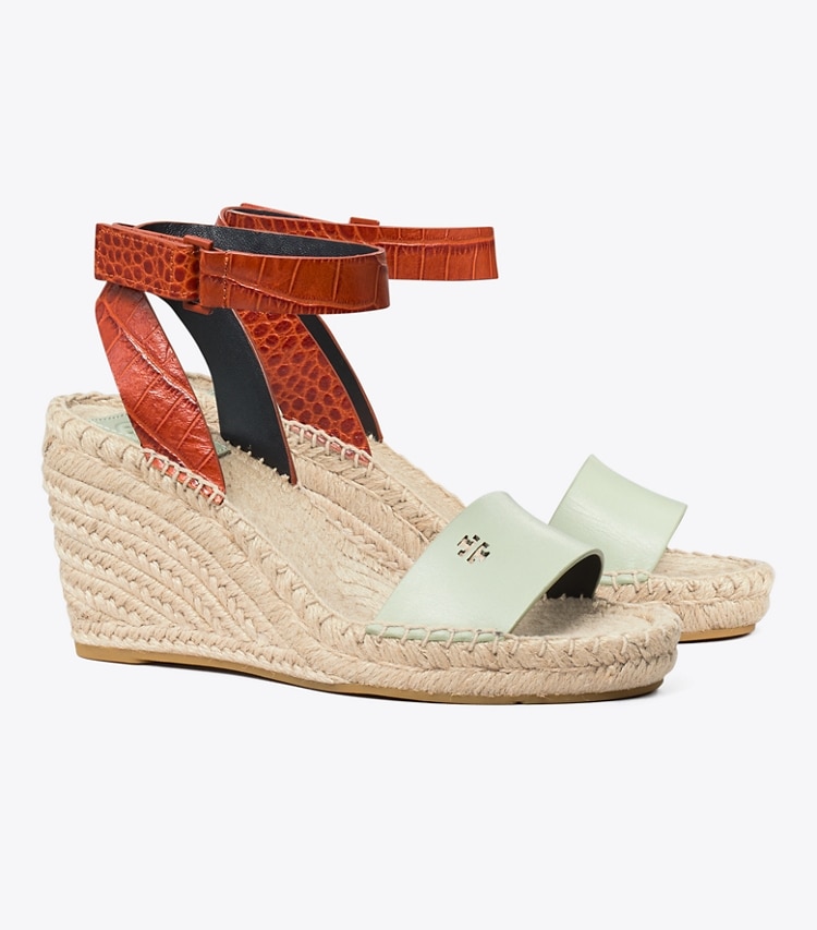 Tory Burch designer espadrilles Bima Wedge Espadrille in Garden Sage/Desert Spice angle