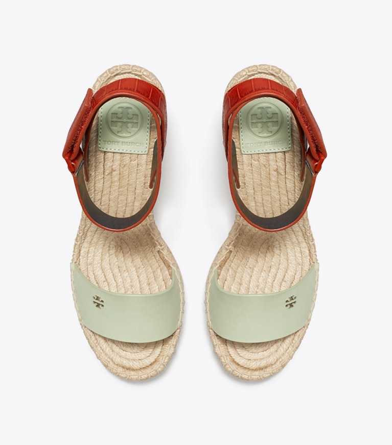 Tory Burch designer espadrilles Bima Wedge Espadrille in Garden Sage/Desert Spice angle