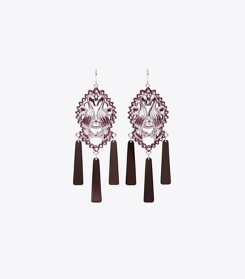 Tory Burch designer earrings Bird Earrings in Tory Silver / Purple front