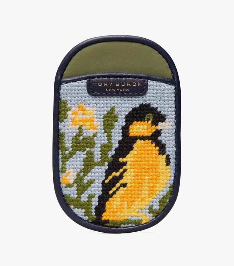 Tory Burch designer tech accessories Bird Needlepoint Card Pocket in GLACIAL BLUE back