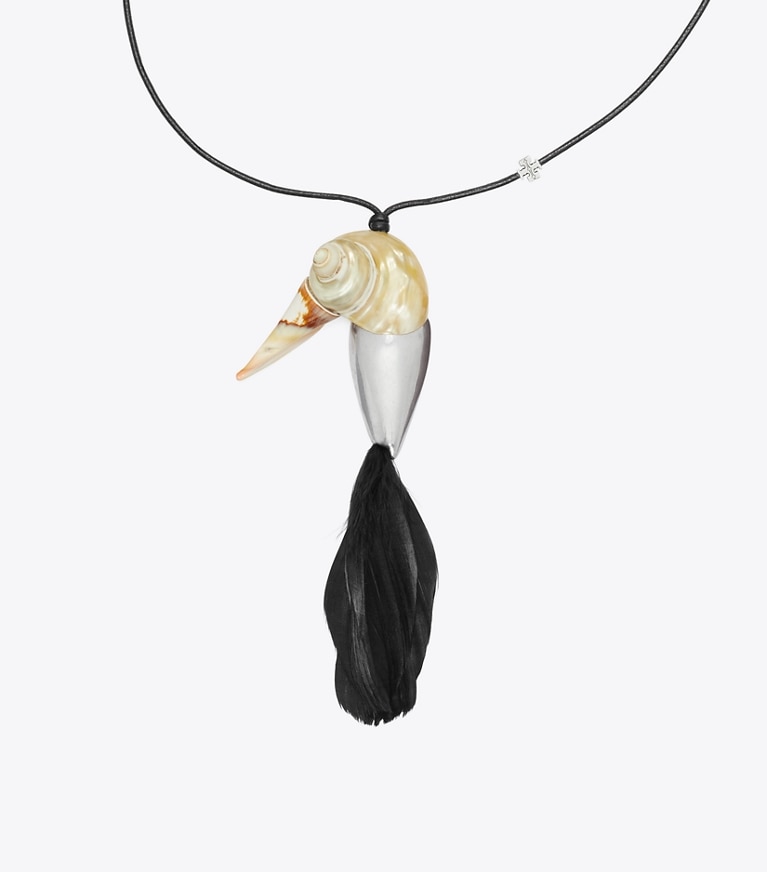 Tory Burch designer necklaces Bird Pendant in Tory Silver / Black Multi front