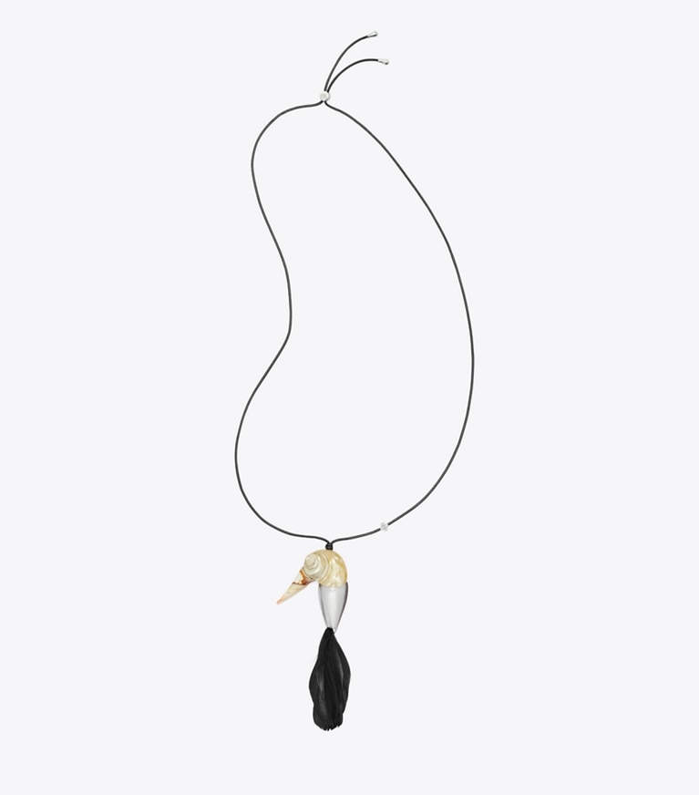 Tory Burch designer necklaces Bird Pendant in Tory Silver / Black Multi front