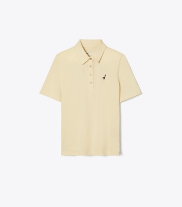 Tory Burch designer tops Birdie-Embroidered Cotton Polo in Sesame front