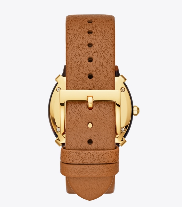 Tory Burch designer strap watches Blake Watch, Luggage Leather/Gold/Tortoise, 35 MM in Ivory/Tort/Gold/Luggage packable reversible