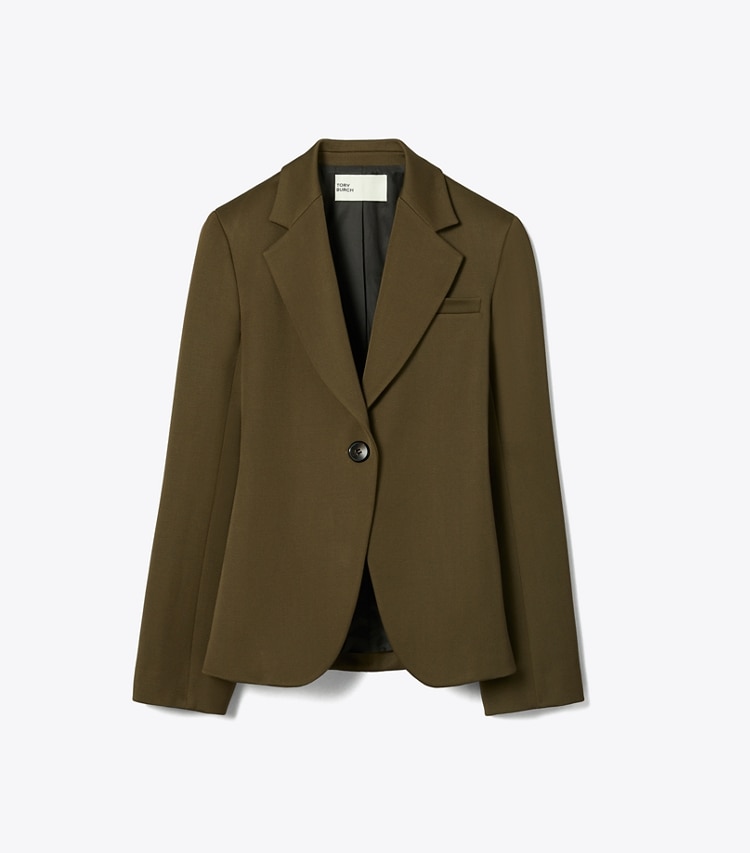 Tory Burch designer giacche Blazer aderente in twill in Olive Green front