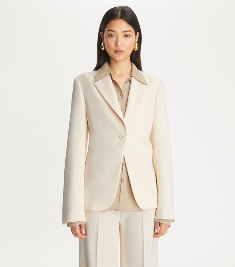 Tory Burch designer giacche Blazer aderente in twill in French Cream front