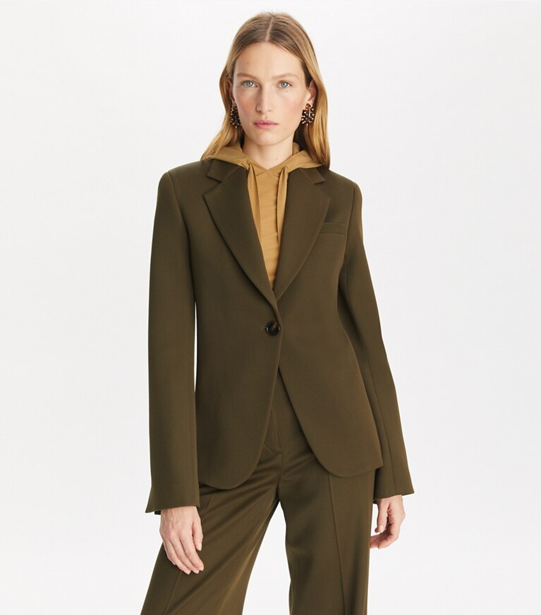 Tory Burch designer vestes Blazer cintré en sergé in Olive Green front