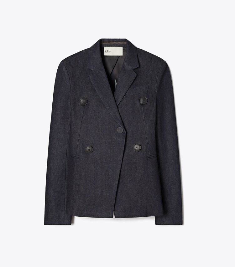 Tory Burch diseñador chaquetas Blazer de denim en Raw/Unwashed frente